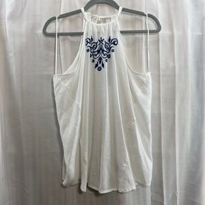 Beachy Boho Coastal Chic White Embroidered‎ Halter Top Velvet Heart  XL